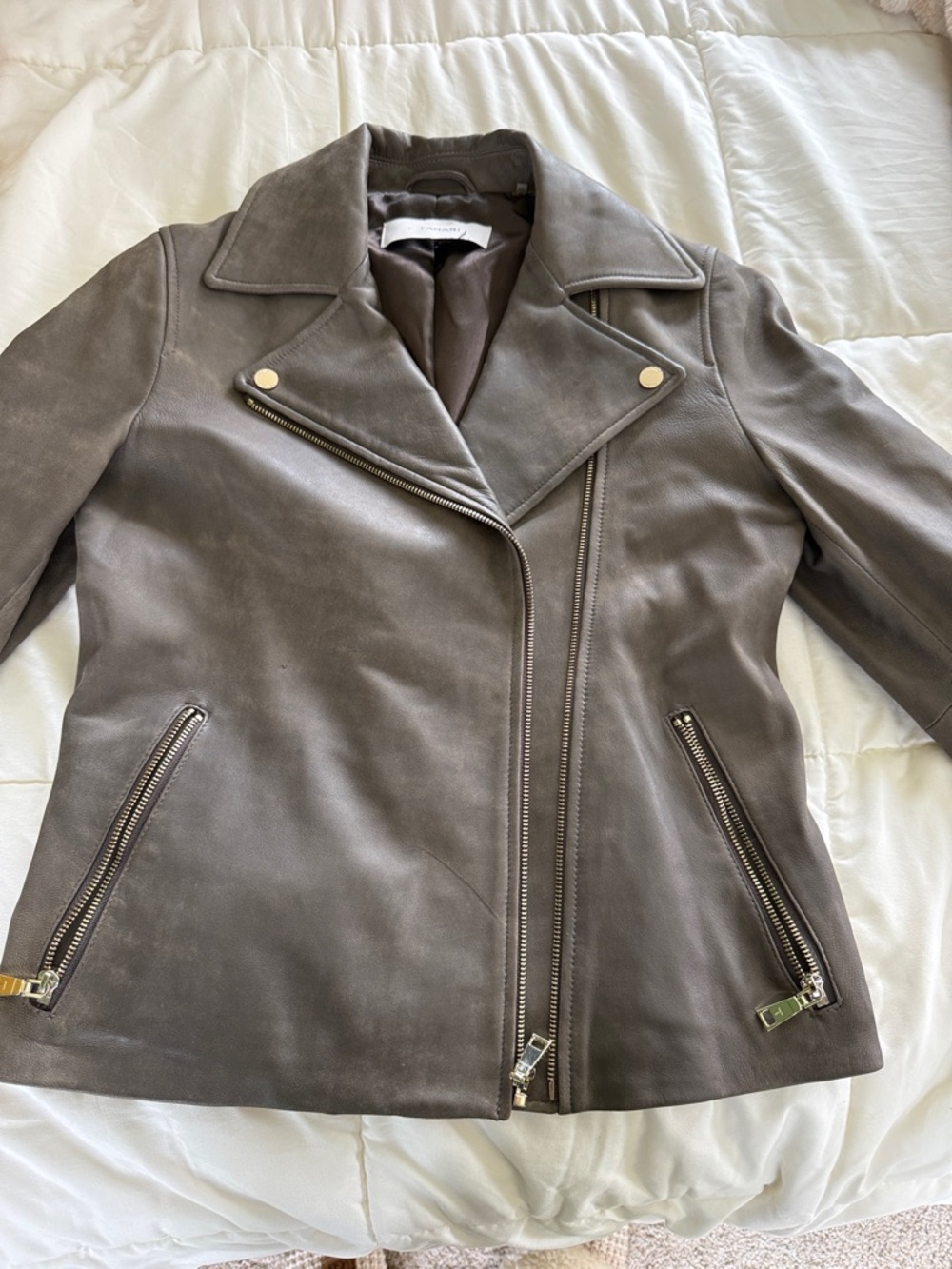 Tahari Brown Leather Moto Jacket